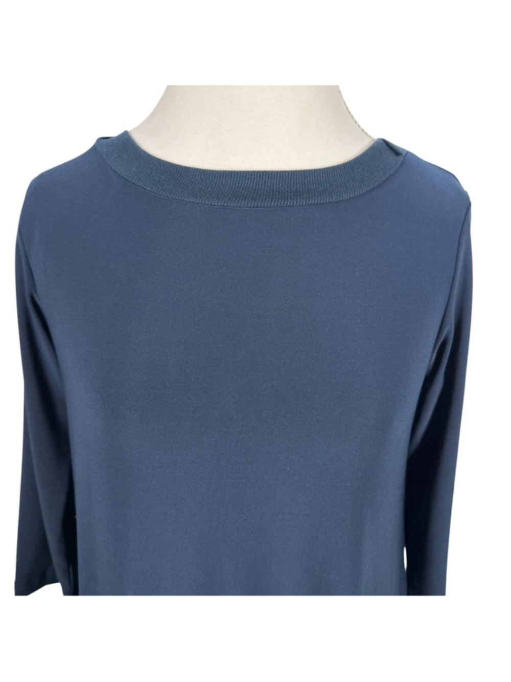 Sympli Trapeze Tunic Top Navy 3/4 Sleeve Jersey Knit Asymmetrical Hem Size 6 - Picture 3 of 13